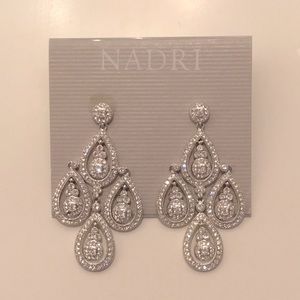 Nadri chandelier teardrop earrings. Silver. Cubic Zirconia.